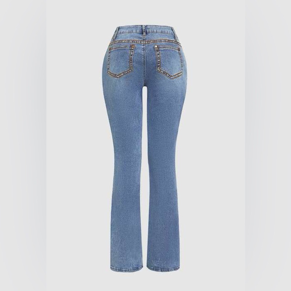 Wash Contrast Stitch Low Waist Bootcut Jeans flamingals size L/XL FL5-2 - Picture 4 of 16